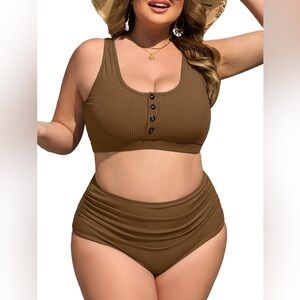 Summer Mae Plus Size Ribbed Bikini Set Two Piece High Waist Swimsuit NWT